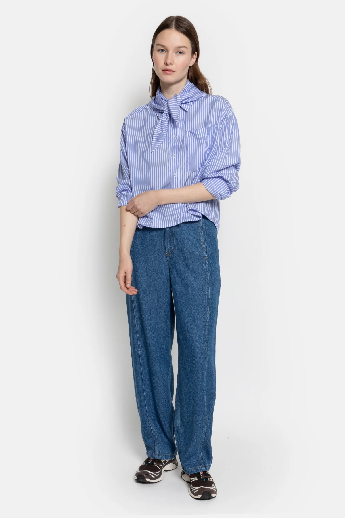 Âme Antwerp - Nobody Shirt met afneembare sjaal - Blue White Striped