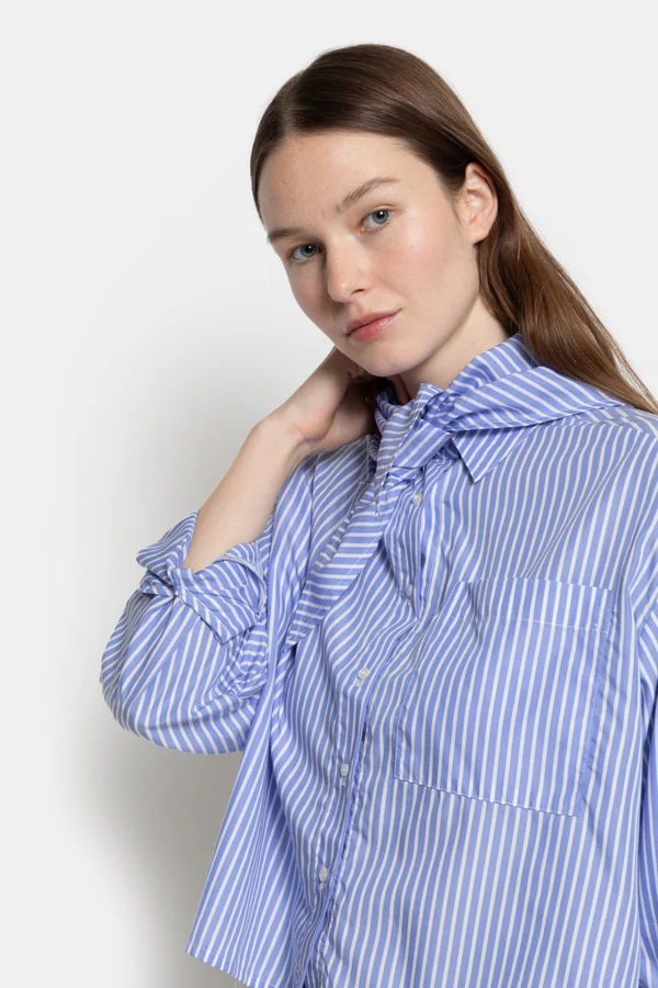 Âme Antwerp - Nobody Shirt met afneembare sjaal - Blue White Striped