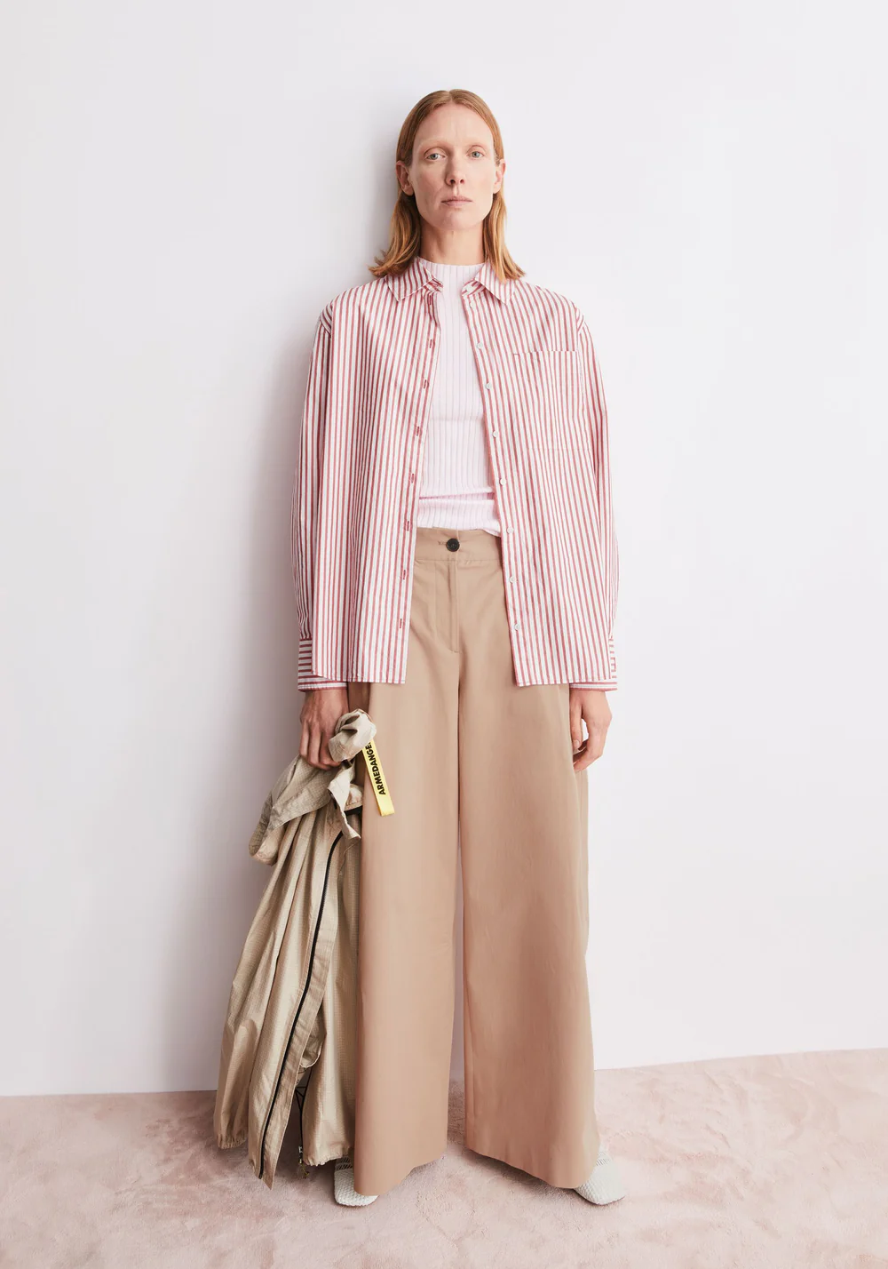 Armed Angels - Stripe Loose Shirt Blouse - Oatmilk-Mars Red